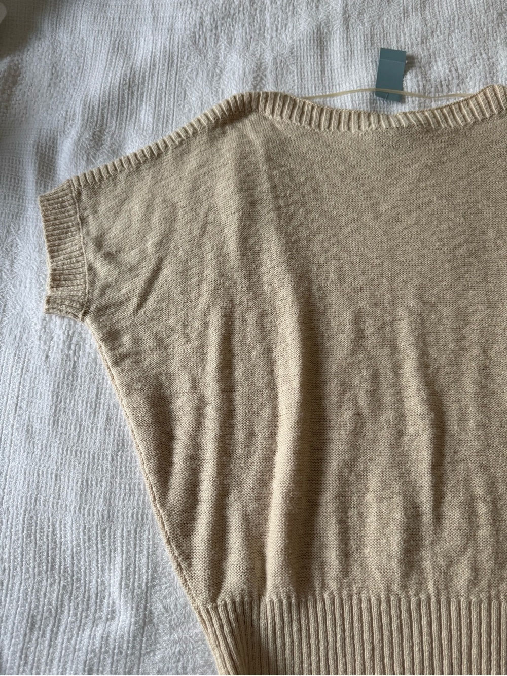 LOFT Cream Short-Sleeve Ribbed Hem Knit Top - Picture 7 of 7